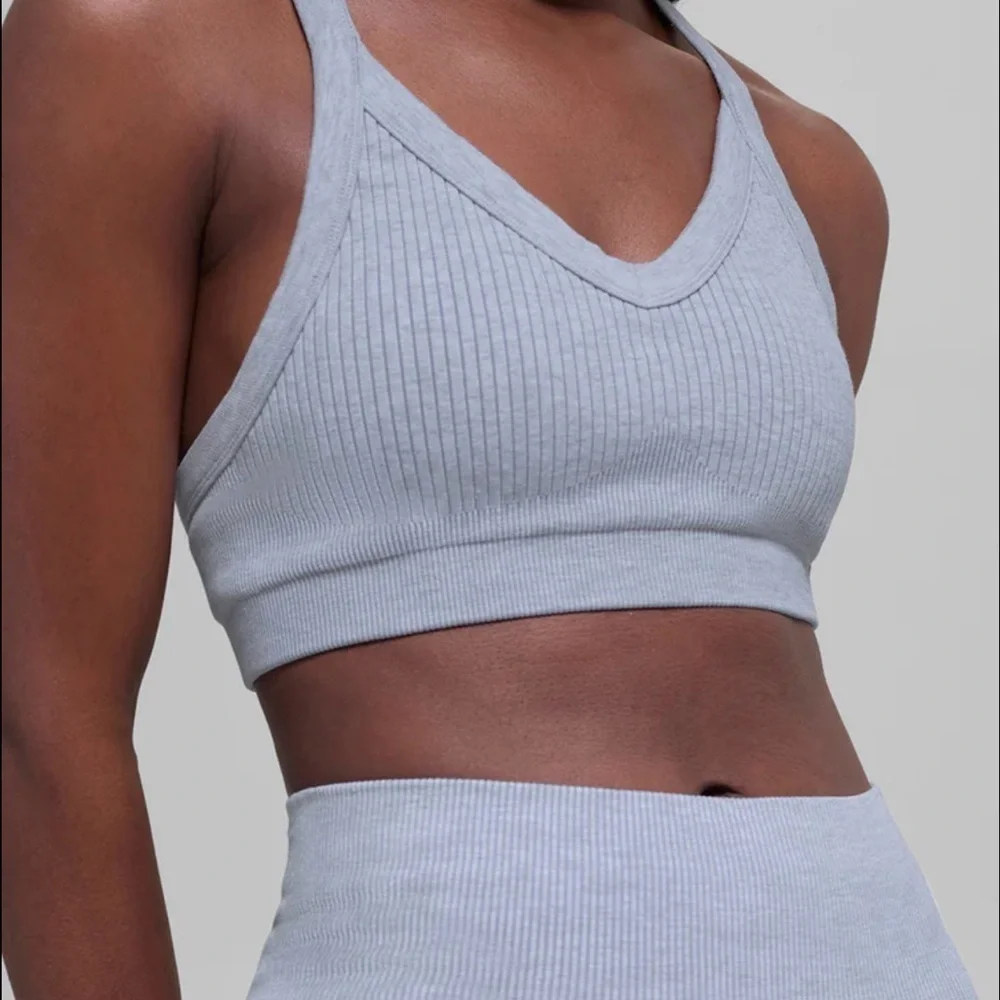 Alo Seamless 2 tone rib bra women’s XXS Winter frost heather NWT